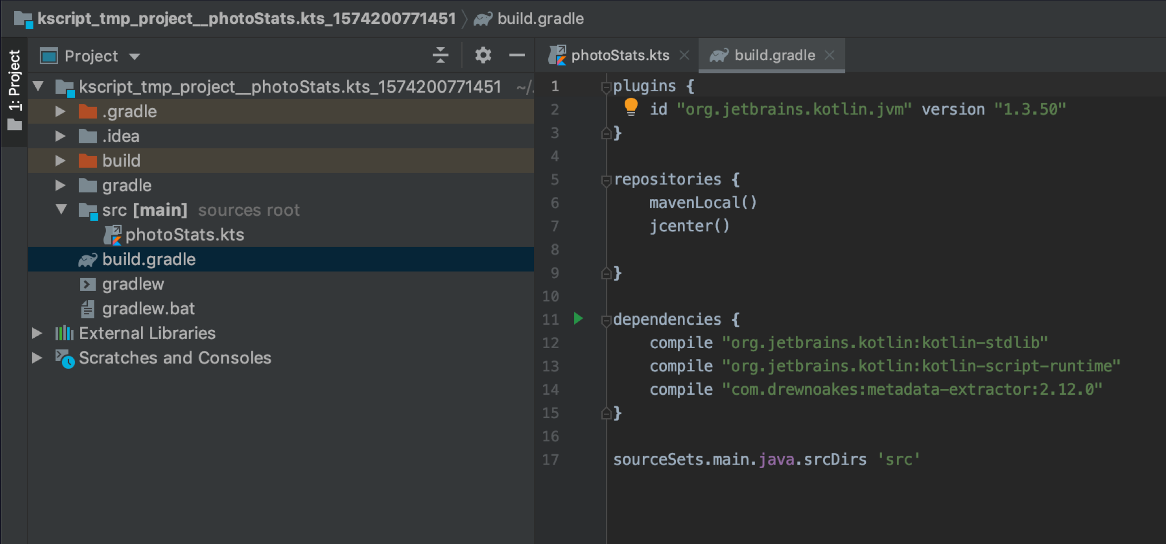 The temporary IntelliJ IDEA project created by kscript